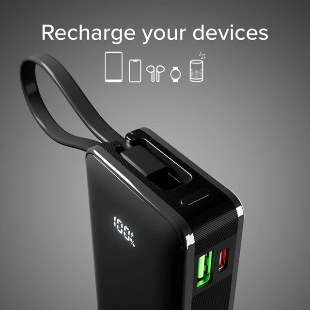 SBS 20W Black 10000mAh Power Bank with LCD display & Integrated USB-C Cable - 4