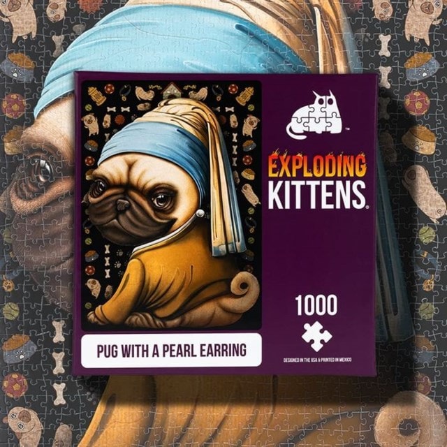 Pug With A Pearl Earring: Exploding Kittens 1000 Piece Jigsaw Puzzle - 3