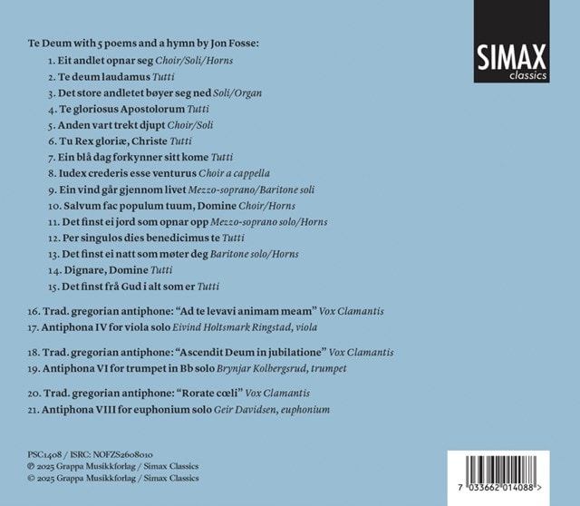 Henrik Odegaard: Te Deum - With 5 Poems and a Hymn By Jon Fosse - 2