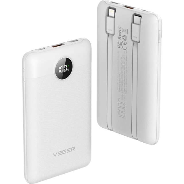 VEGER C11 10,000Mah 22.5W Pd White Power Bank With Integrated Cables - 3