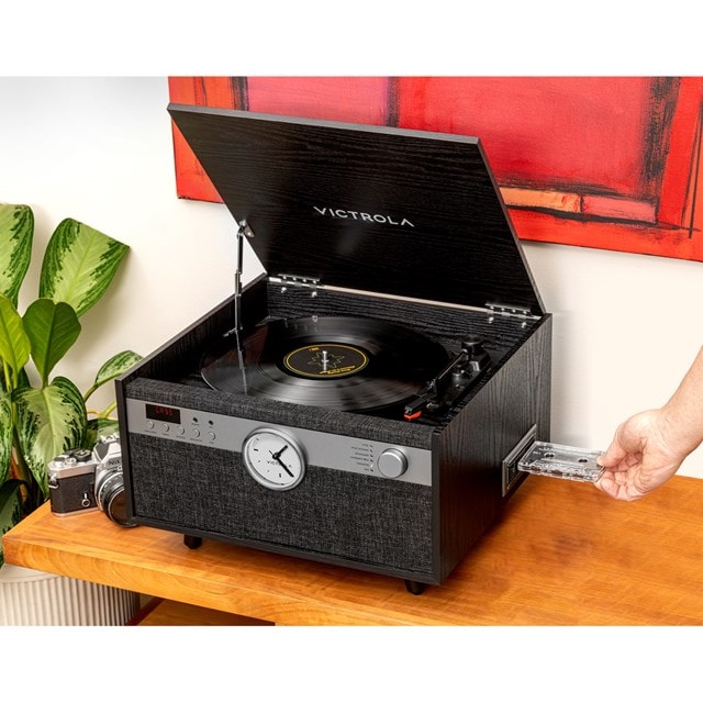 Victrola Century Black Bluetooth Turntable with Clock, CD & Cassette - 17