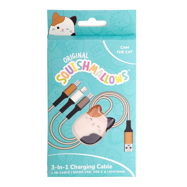 Lazerbuilt Squishmallows Cam the Cat 3-in-1 Cable 1.2M - 5