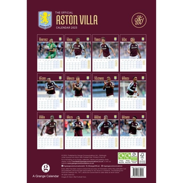 Aston Villa FC 2025 Calendar A3 - 3