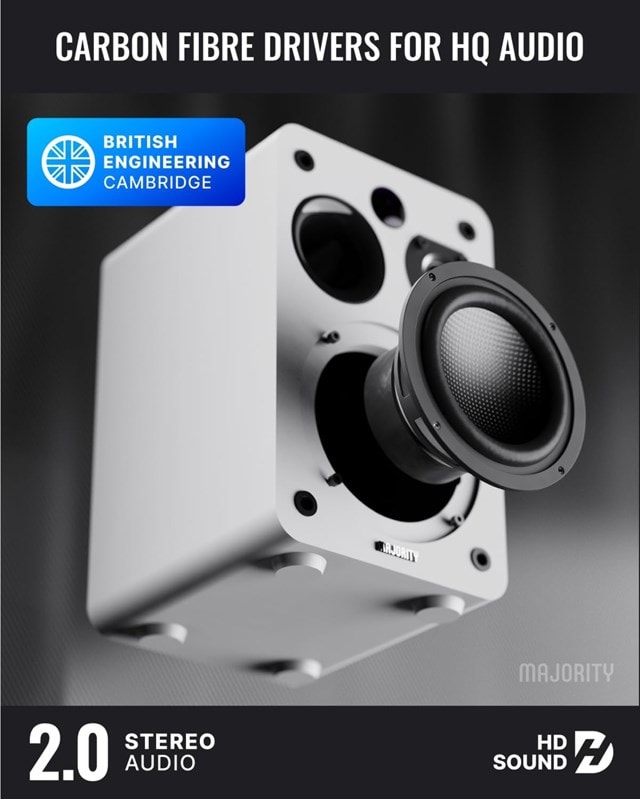 Majority D70X White Bluetooth Bookshelf Speaker - 3