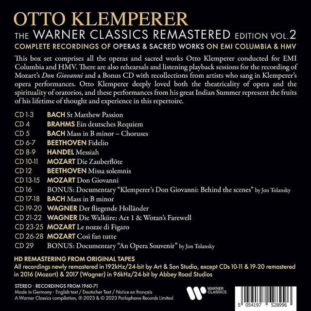 Otto Klemperer: The Warner Classics Remastered Edition: Complete Recordings of Operas & Sacred Works - 2