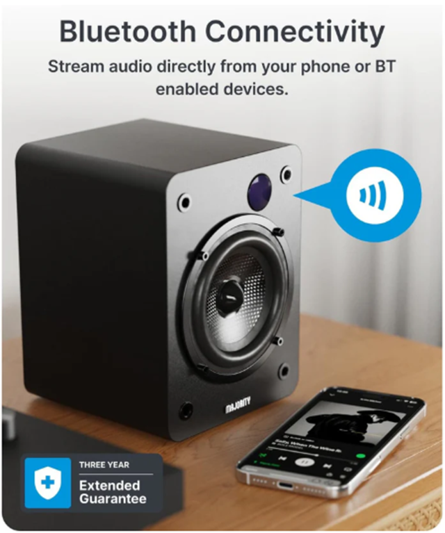 Majority D50X Black Bluetooth Bookshelf Speakers - 3