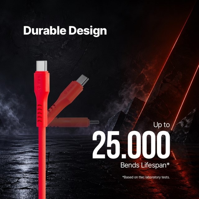 Ttec USB-C - USB-C Neon Red 60W Fast Charging/Data Cable - 9