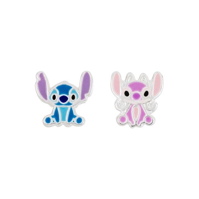 Sterling Silver Enamel Stamp Blue & Pink Lilo & Stitch Stud Earrings - 1