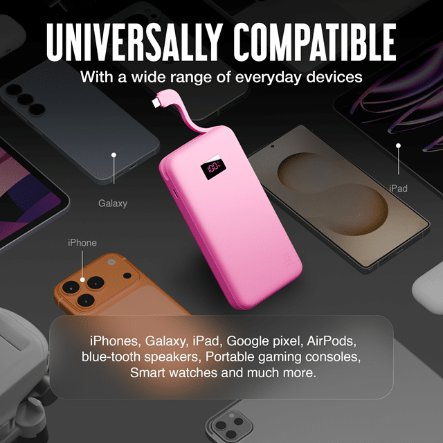 Juice 5 Charges Pink 20000mAh Power Bank with Integrated Cable - 7