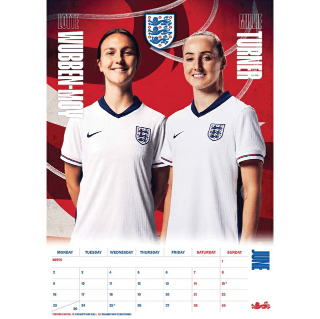 England Women Football 2025 Calendar A3 - 2