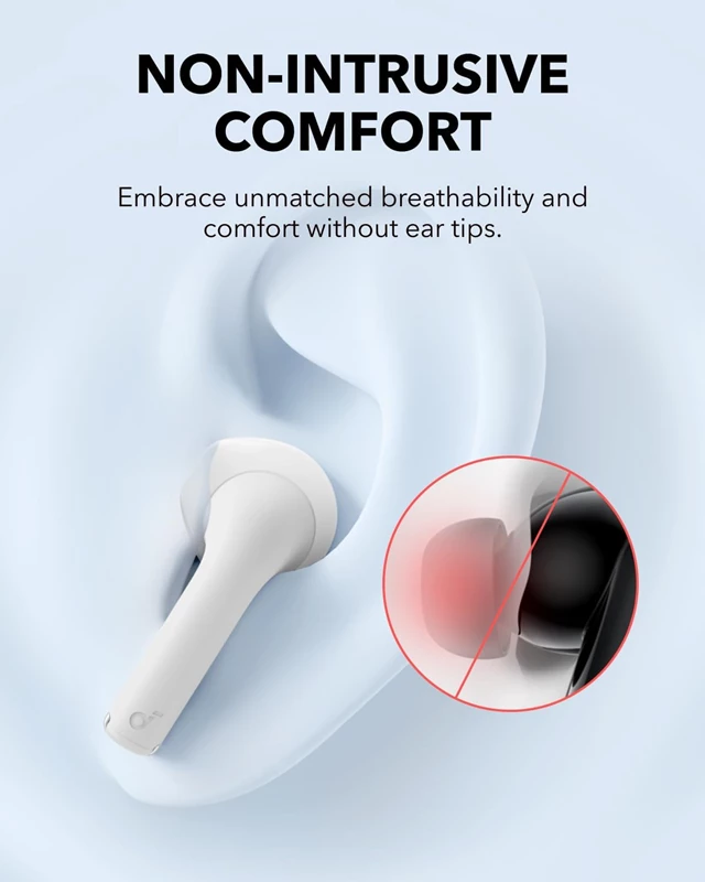 Soundcore k20i bele semi in ear slušalke prikaz udobja v ušesu