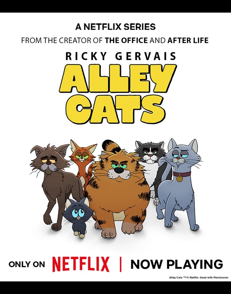 Shop merchandise for Netflix's newest animated comedy series Alley Cats starring Ricky Gervais
