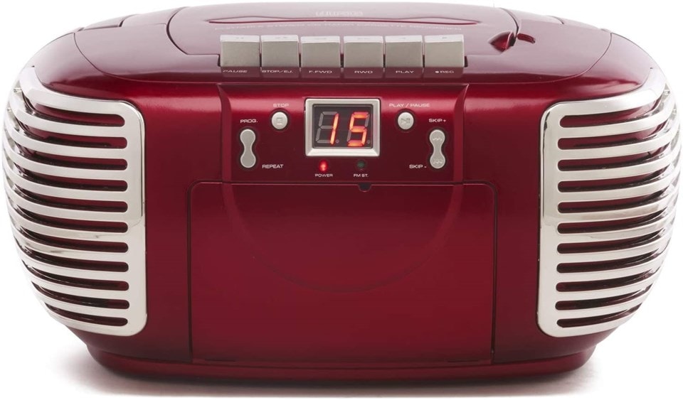 GPO Red CD & Cassette Player with AM/FM Radio Boomboxes Free