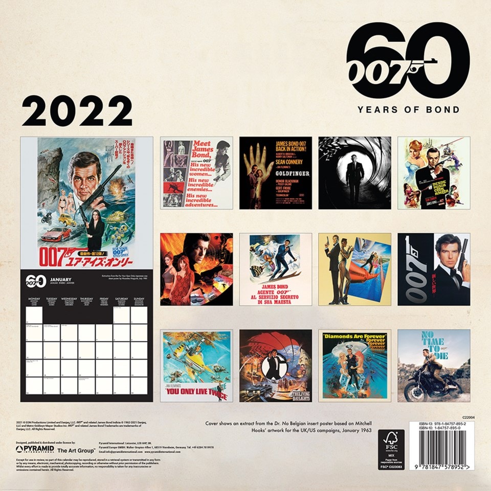60 Years of James Bond 2022 Square Calendar | Calendars | Free shipping ...